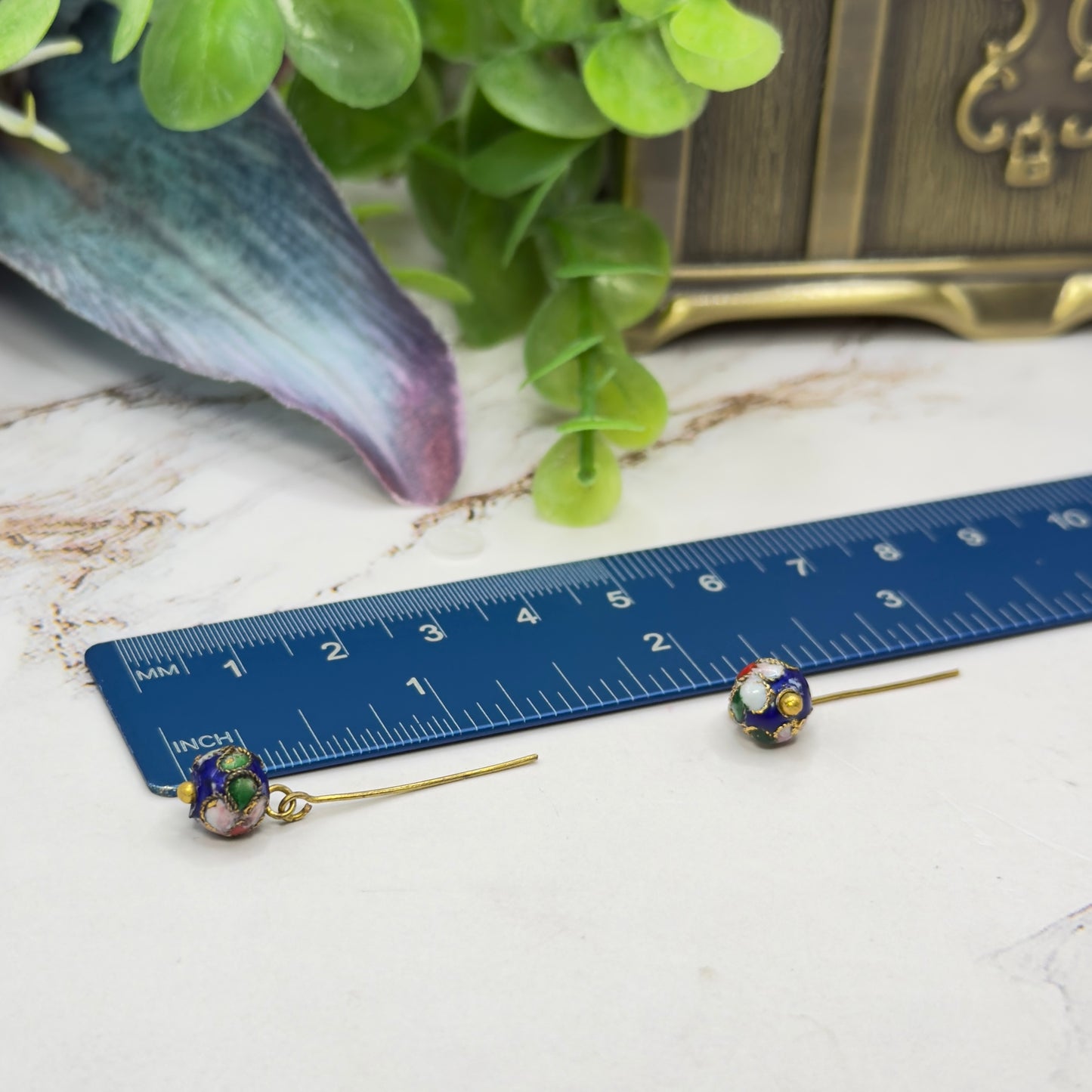 Blue Cloisonné Floral Design Doll Earrings • 18 Inch Fashion Doll Jewelry