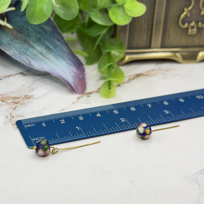 Blue Cloisonné Floral Design Doll Earrings • 18 Inch Fashion Doll Jewelry