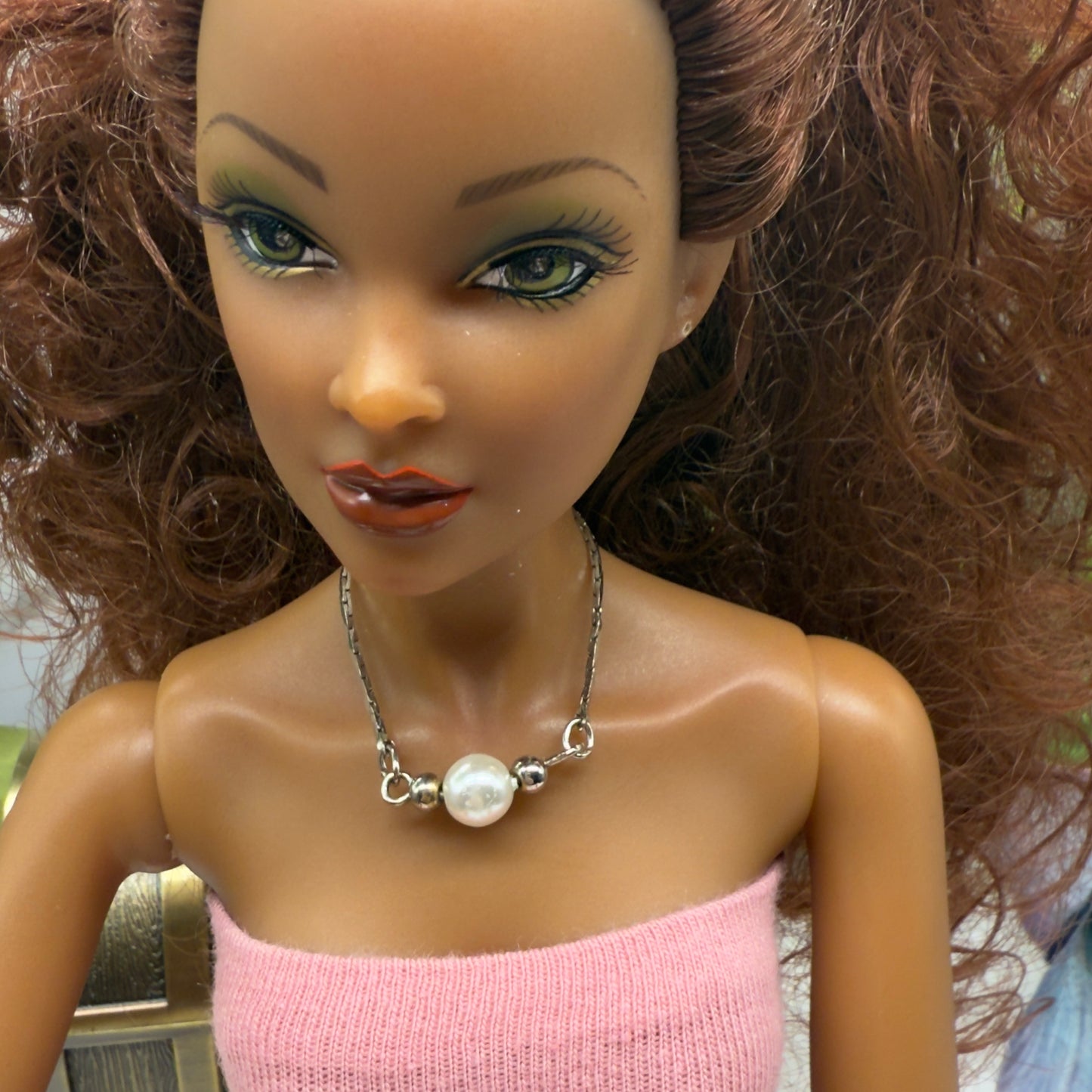 Silver Serpentine Chain Pearl Pendant Doll Necklace • 16” Fashion Doll Jewelry