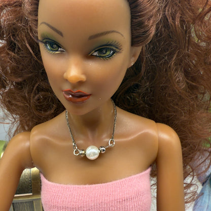 Silver Serpentine Chain Pearl Pendant Doll Necklace • 16” Fashion Doll Jewelry