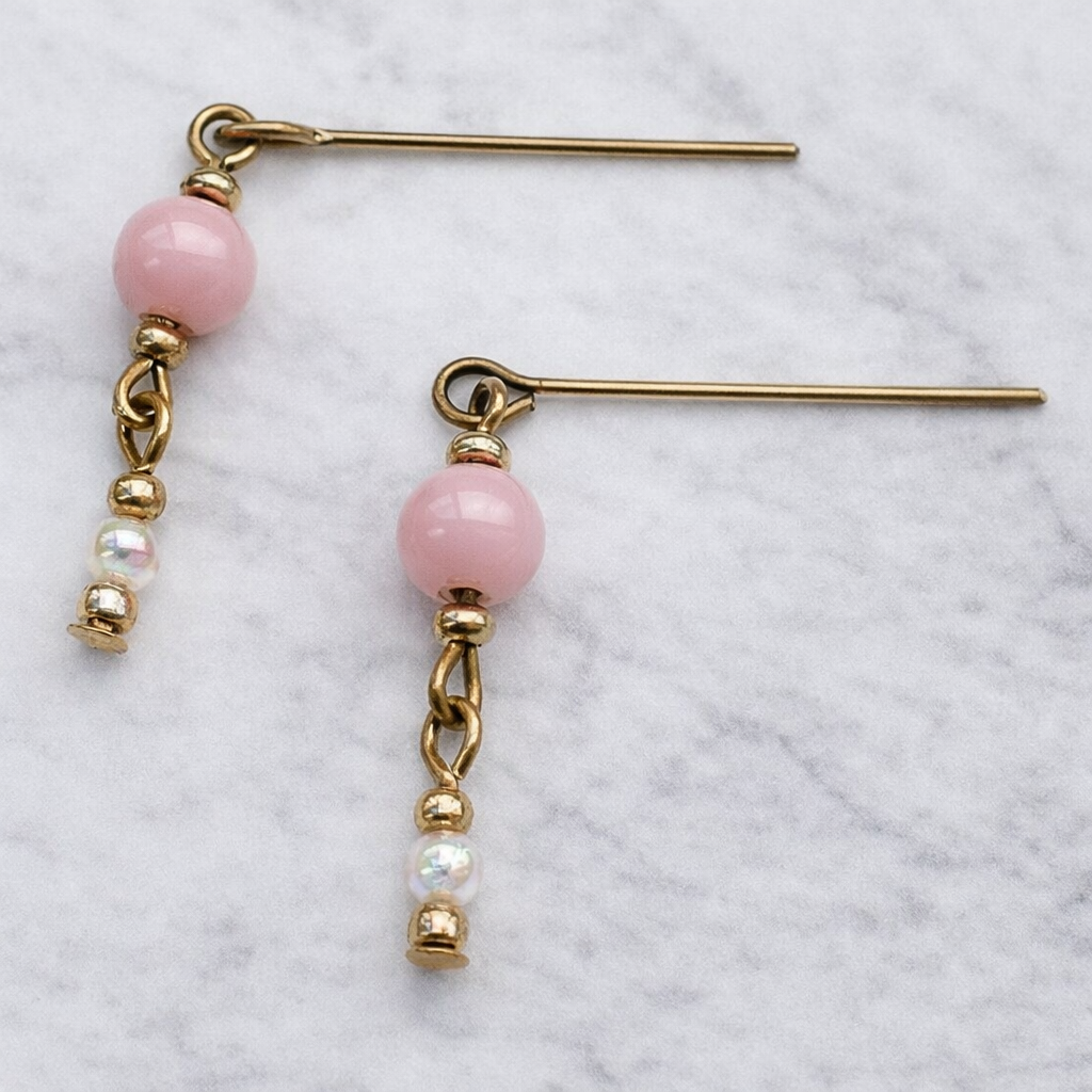 Pink Glass Pearl Gold Dangle Doll Earrings •  16 Inch Fashion Doll Jewelry