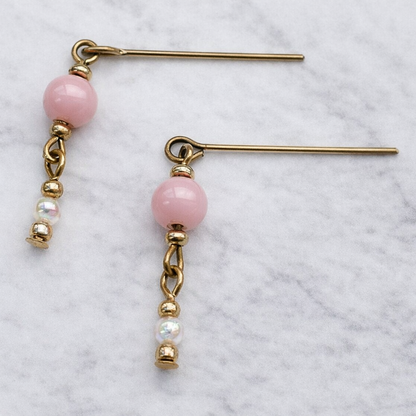 Pink Glass Pearl Gold Dangle Doll Earrings •  16 Inch Fashion Doll Jewelry