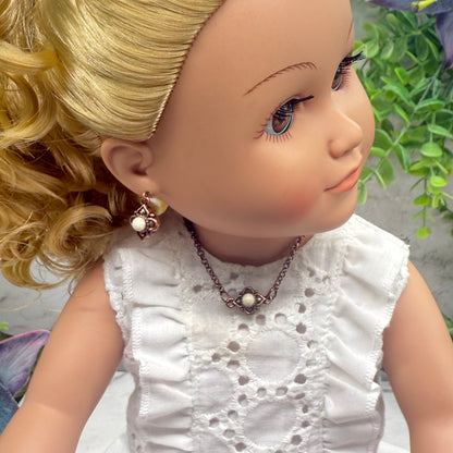 Copper Color Filigree Diamond Charm Doll Necklace & Earrings Set • 18 Inch Fashion Doll Jewelry