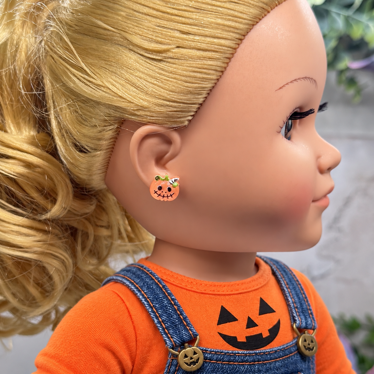 Pumpkin Halloween Post Doll Earrings | for 18 Inch Fashion Doll