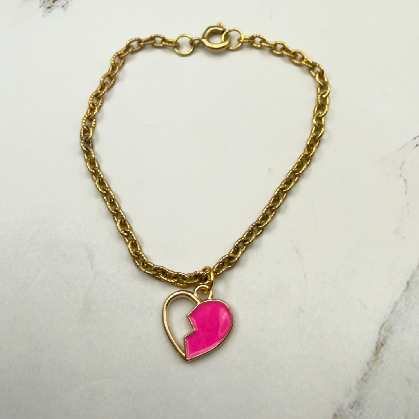 Pink Broken Heart Pendant Gold Chain Doll Necklace • 18 Inch Fashion Doll Jewelry