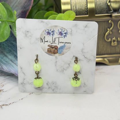 Lime Green Textured Beads Bronze Setting Dangle Doll Earrings • 18 Inch Fashion Doll Jewelry