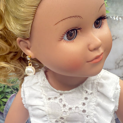 Round Pearl Dangle Clear Rhinestone Post Doll Earrings  • 18 Inch Fashion Doll Jewelry