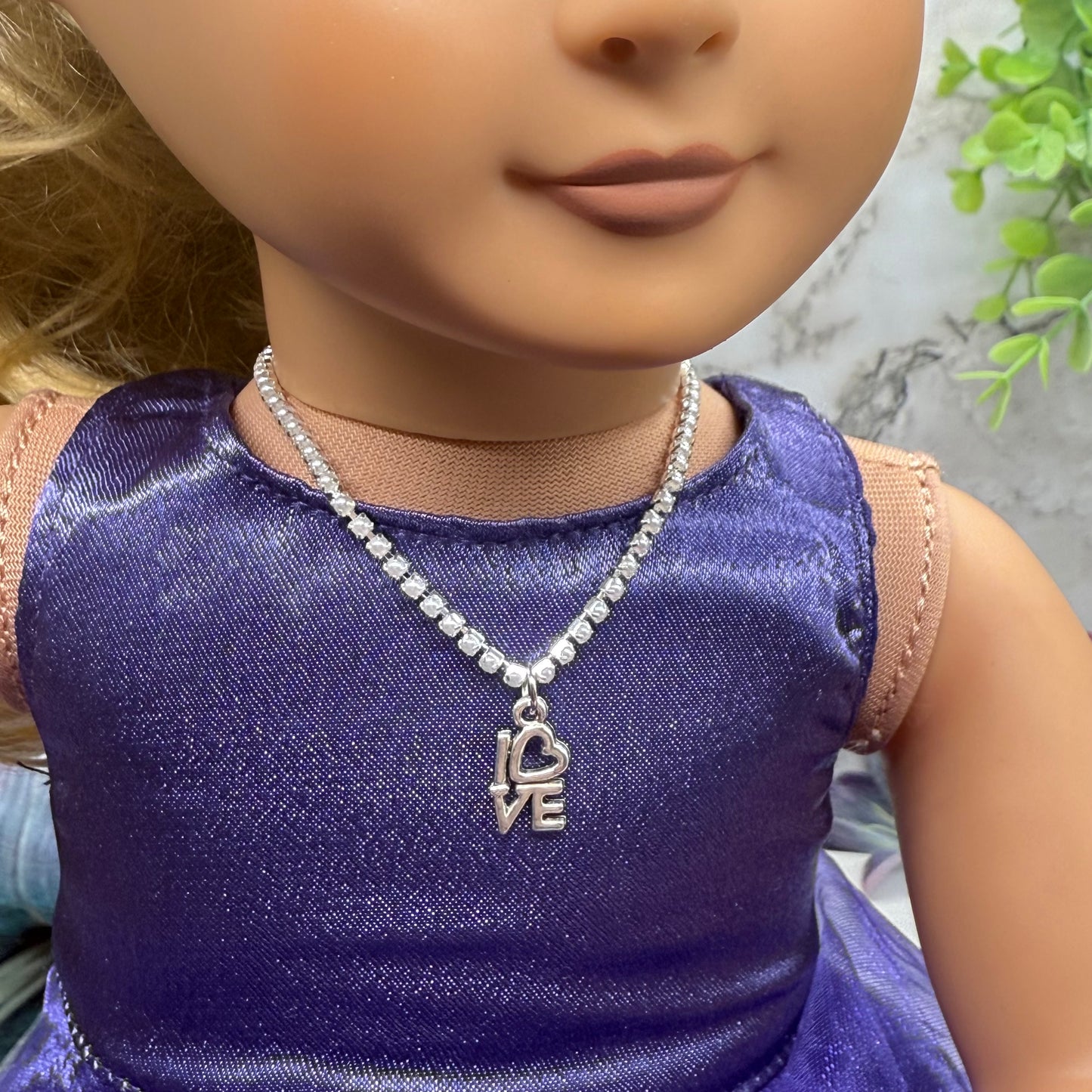 Silver Love Charm Pearl Cup Chain Doll Necklace • 18 Inch Fashion Doll Jewelry