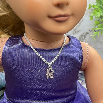 Silver Love Charm Pearl Cup Chain Doll Necklace • 18 Inch Fashion Doll Jewelry