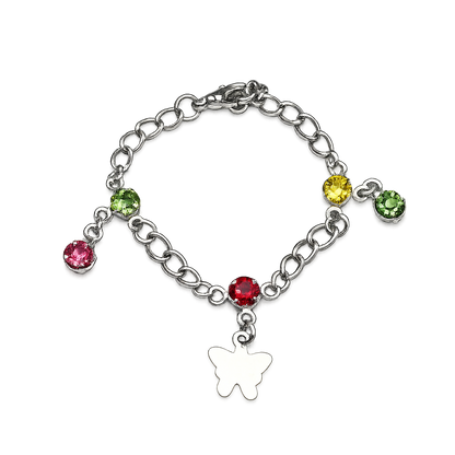 Butterfly Silver Charm and Multi-Color Rhinestone Dangle Doll Bracelet • 18 Inch Fashion Doll Jewelry