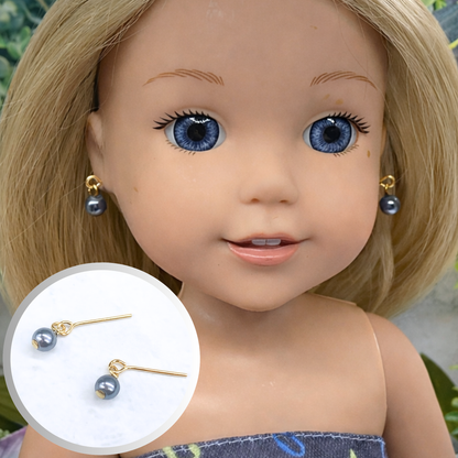 Gray Blue Pearl Dangle Doll Earrings • 14 inch Fashion Doll Jewelry