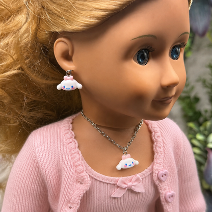 Cinnamoroll Sanrio White Puppy Charm Doll Necklace & Earrings • 18 Inch Fashion Doll Jewelry