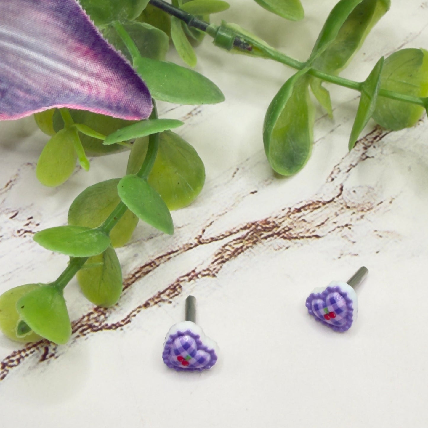 Purple Lattice Design Heart Post Doll Earrings • 2mm Post for 18 Inch Fashion Doll