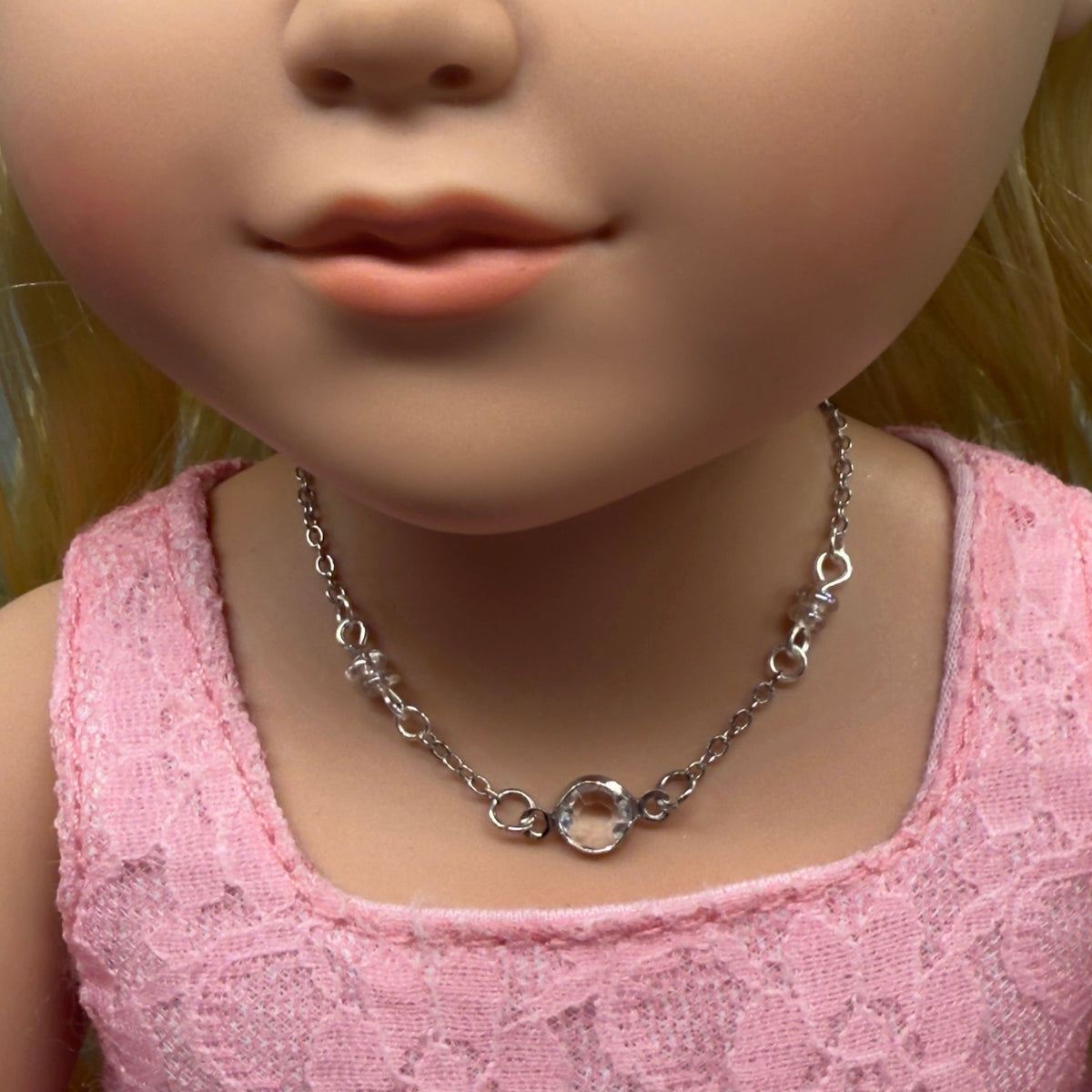 Clear Round Crystal Silver Chain Doll Necklace • 18 Inch Fashion Doll Jewelry