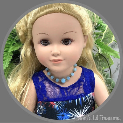 Turquoise Blue Glass Beaded Doll Necklace • 18 Inch Fashion Doll Jewelry