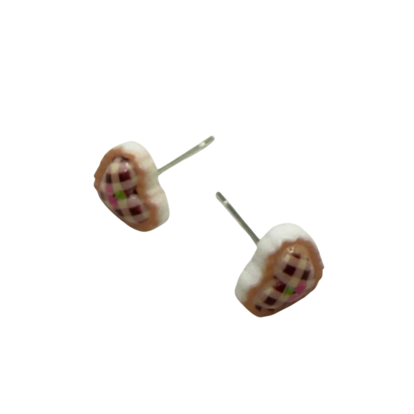 Beige Pink Lattice Design Heart Post Doll Earrings • 18 Inch Fashion Doll Jewelry