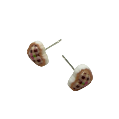Beige Pink Lattice Design Heart Post Doll Earrings • 18 Inch Fashion Doll Jewelry