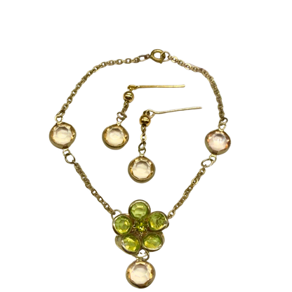 Green Yellow Crystal Flower Doll Necklace Earring Set • 18 Inch Doll Jewelry