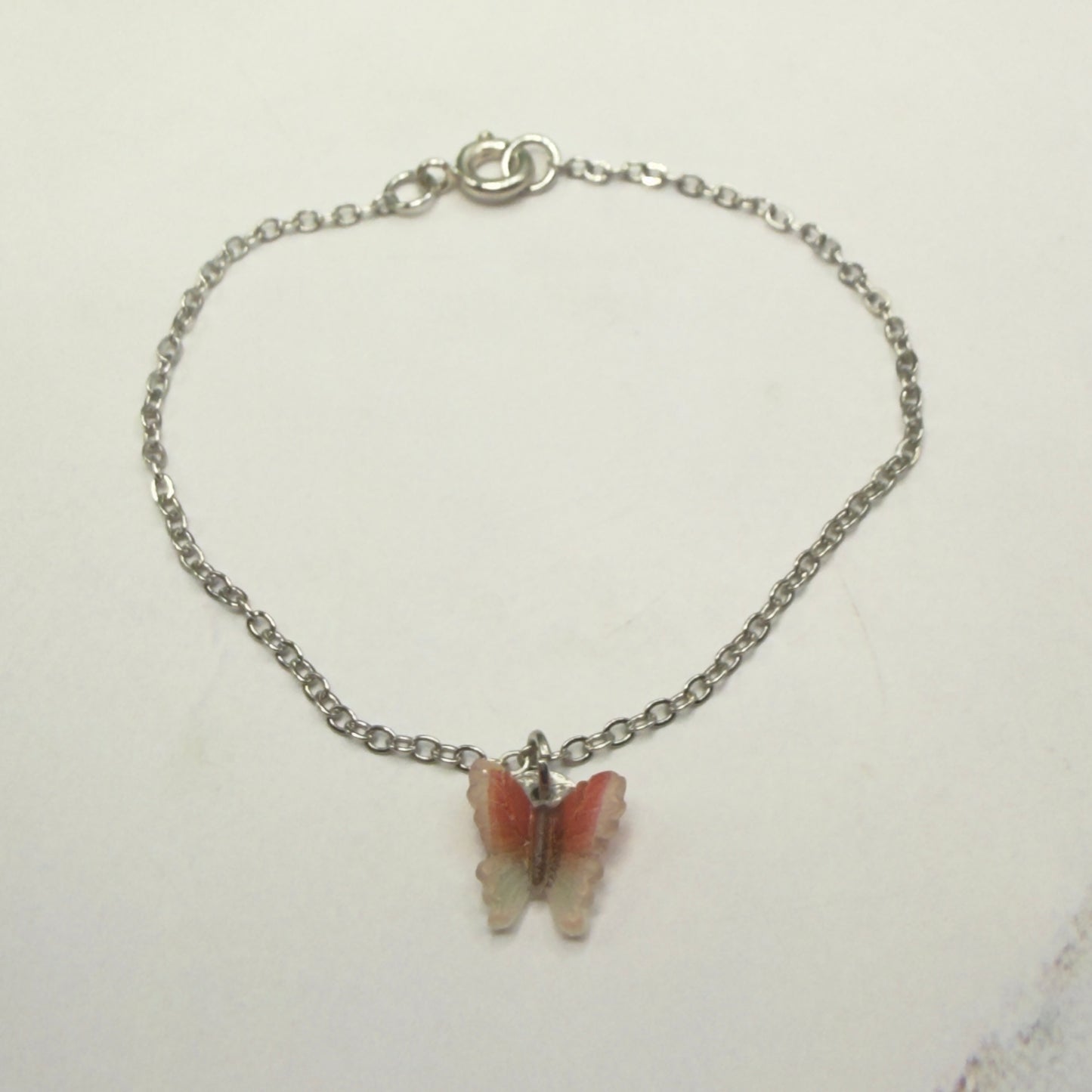 Coral Red Brown Gradient Butterfly Charm Silver Doll Necklace • 18 Inch Fashion Doll Jewelry