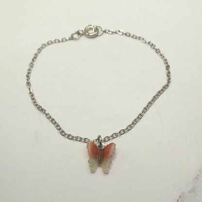 Coral Red Brown Gradient Butterfly Charm Silver Doll Necklace • 18 Inch Fashion Doll Jewelry