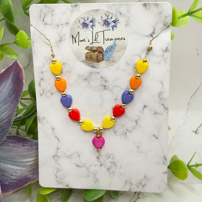 Rainbow Multi Color Heart Bead Doll Necklace • 18 Inch Fashion Doll Jewelry