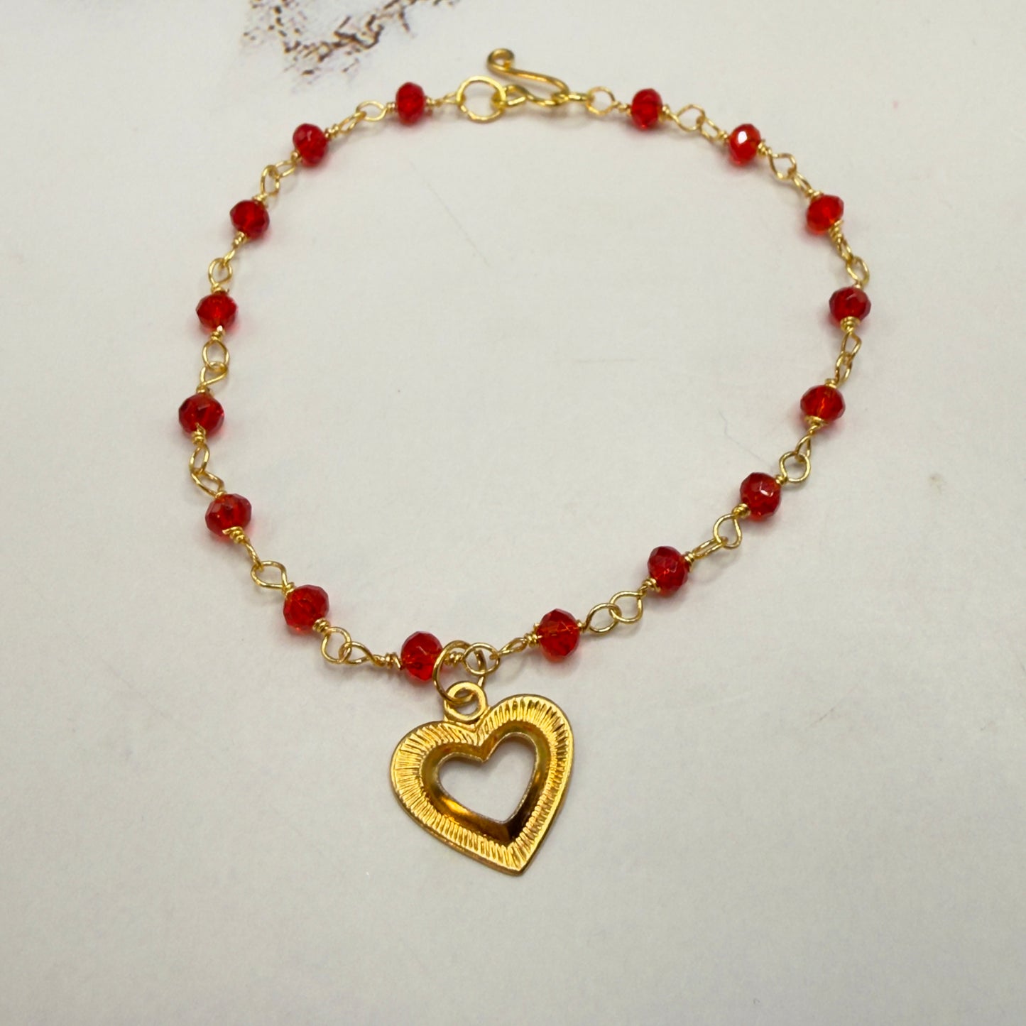 Red Crystal Beaded Link Chain Gold Heart Charm Doll Necklace • 18 Inch Fashion Doll Jewelry