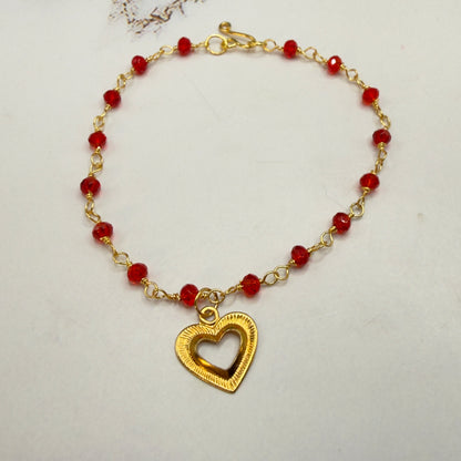 Red Crystal Beaded Link Chain Gold Heart Charm Doll Necklace • 18 Inch Fashion Doll Jewelry