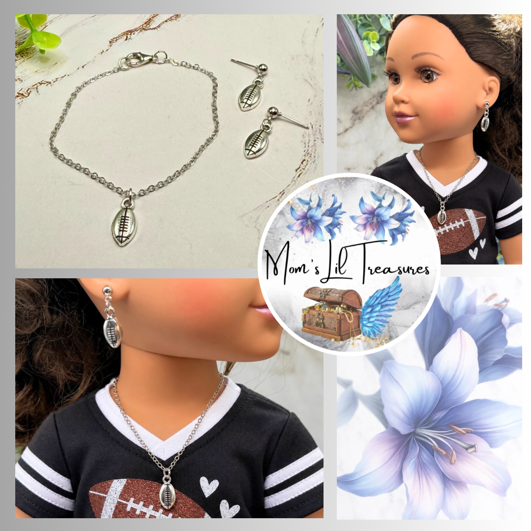 Silver Football Sports Charm Doll Necklace & Earrings | for 18 Inch Fashion Doll