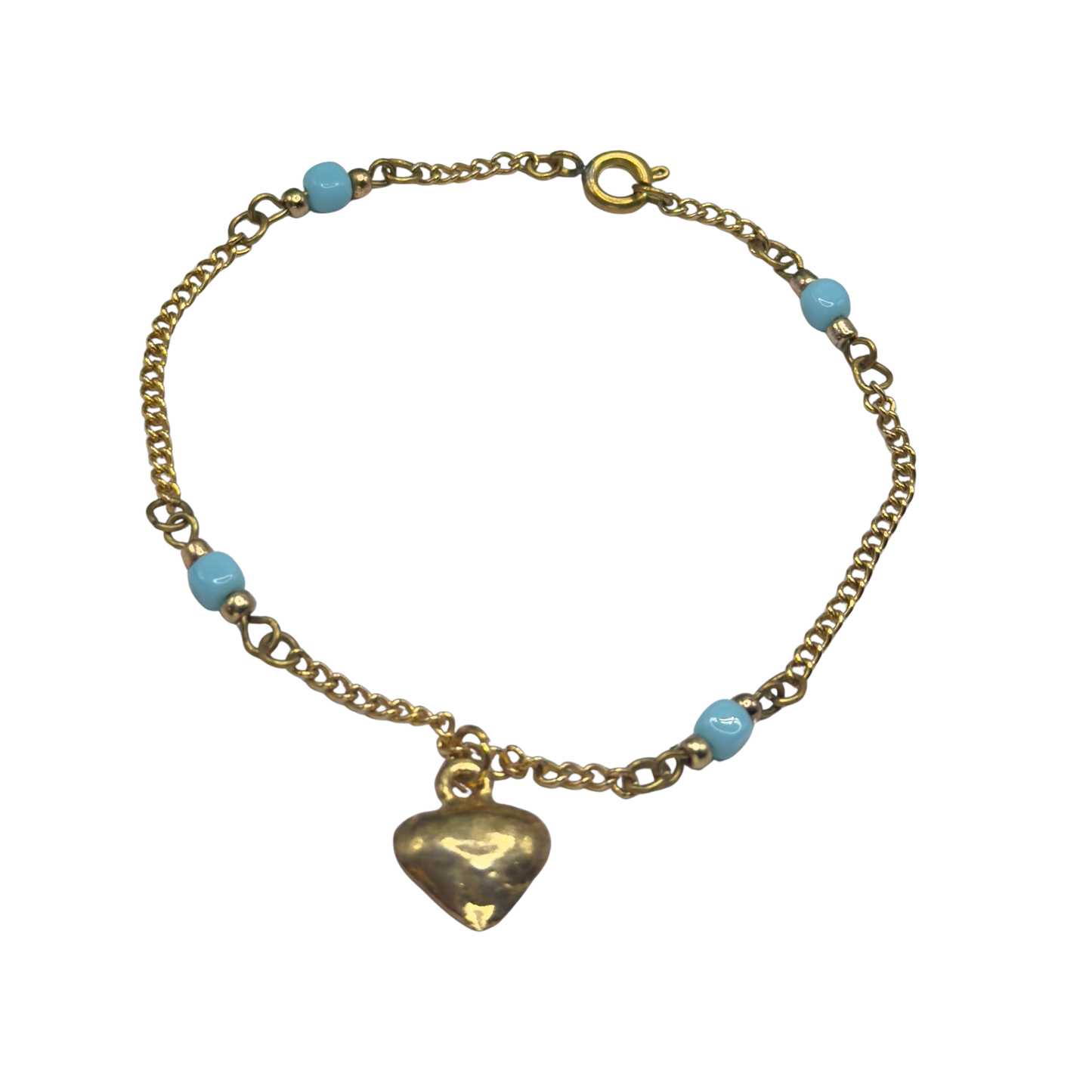 Blue Glass Bead Gold Chain Heart Charm Doll Necklace • 18 Inch Fashion Doll Jewelry
