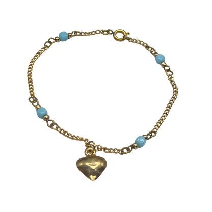 Blue Glass Bead Gold Chain Heart Charm Doll Necklace • 18 Inch Fashion Doll Jewelry