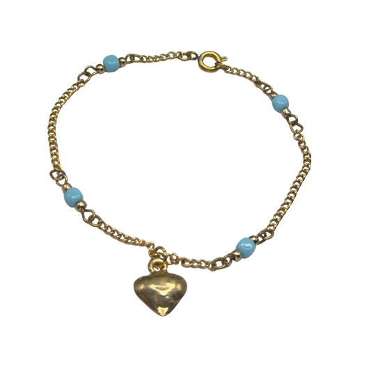 Blue Glass Bead Gold Chain Heart Charm Doll Necklace • 18 Inch Fashion Doll Jewelry