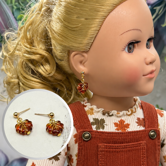 Autumn Fall Leaf Dangle Post Doll Earrings | for 18 Inch Fashion Dolls
