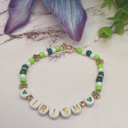 “IRISH” Green White Shamrock Beaded Doll Necklace • 18 Inch Fashion Doll Jewelry