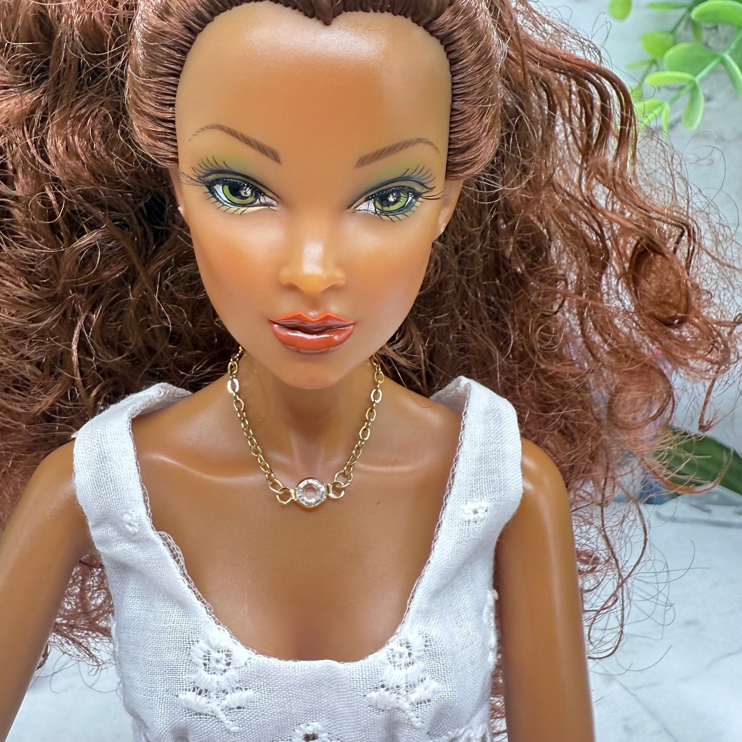 Round Clear Crystal Gold Chain Doll Necklace • 16 Inch Fashion Doll Jewelry