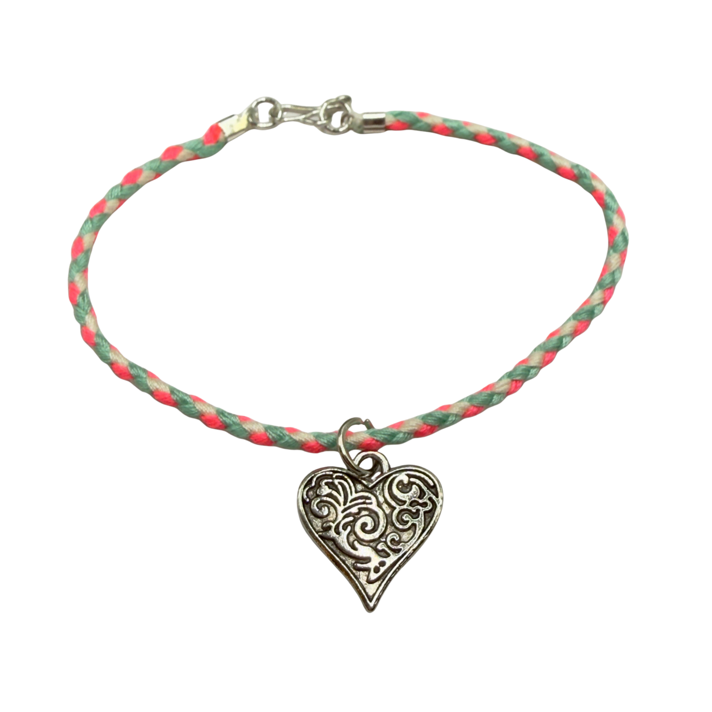 Pink Blue White Braided Thread Silver Heart yuhCharm Doll Necklace • 18 Inch Fashion Doll Jewelry