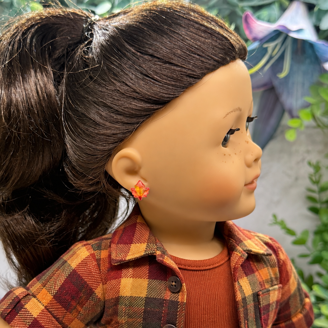 Autumn Fall Maple Leaf 2mm Post Doll Earrings | fits 18 Inch Fashion Doll • American Girl