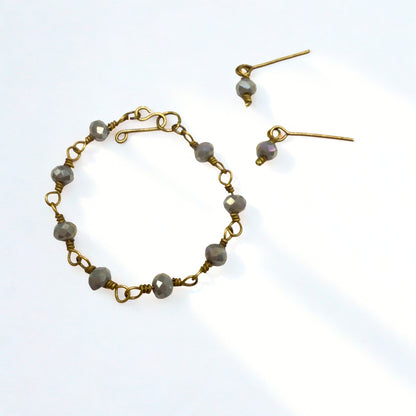 Gray Glass Crystal Beaded Doll Necklace & Earrings • 16 Inch Fashion Doll Jewelry