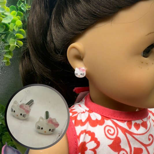 Hello Cat Kitty Pink Bow Post Doll Earrings 2mm Post • 2mm Post fit 18 Inch Fashion Doll