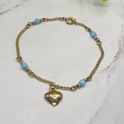 Blue Glass Bead Gold Chain Heart Charm Doll Necklace • 18 Inch Fashion Doll Jewelry