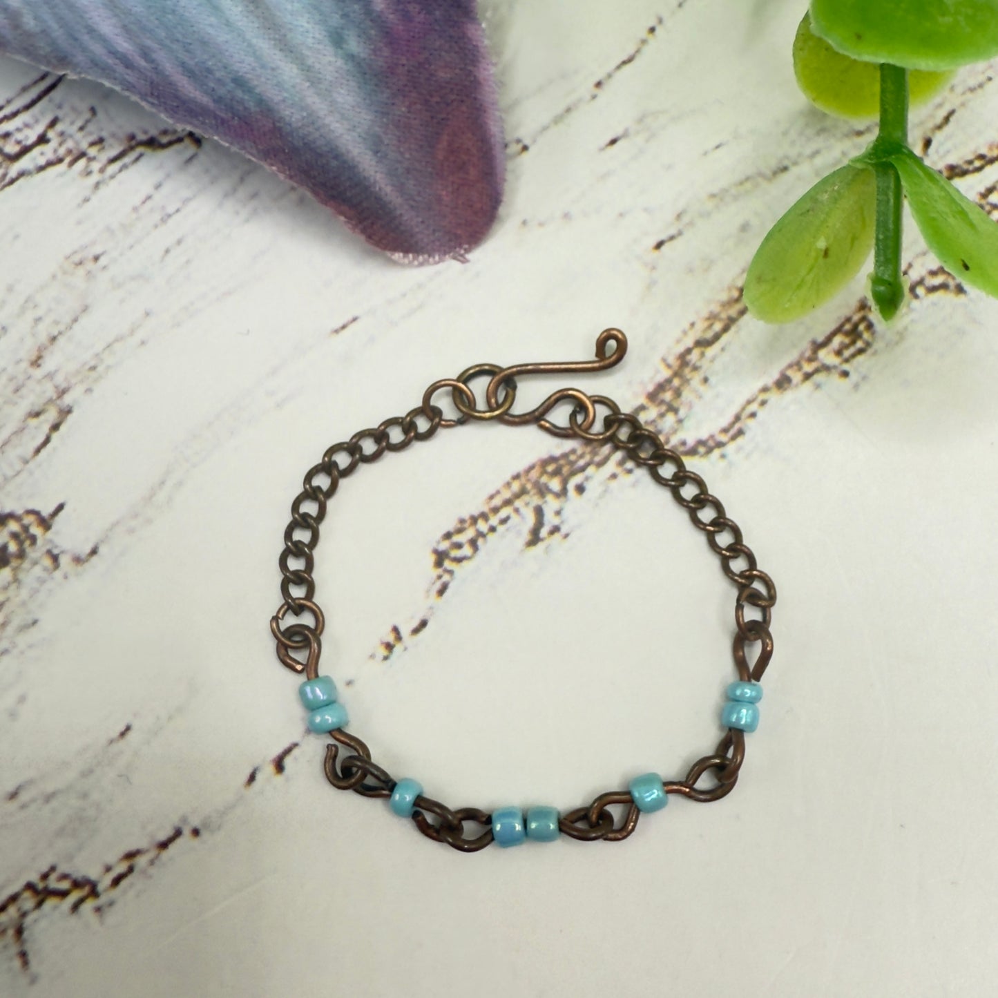 Light Blue Glass Beads Bronze Copper Tone Doll Necklace • 16 Inch Fashion Doll Jewelry