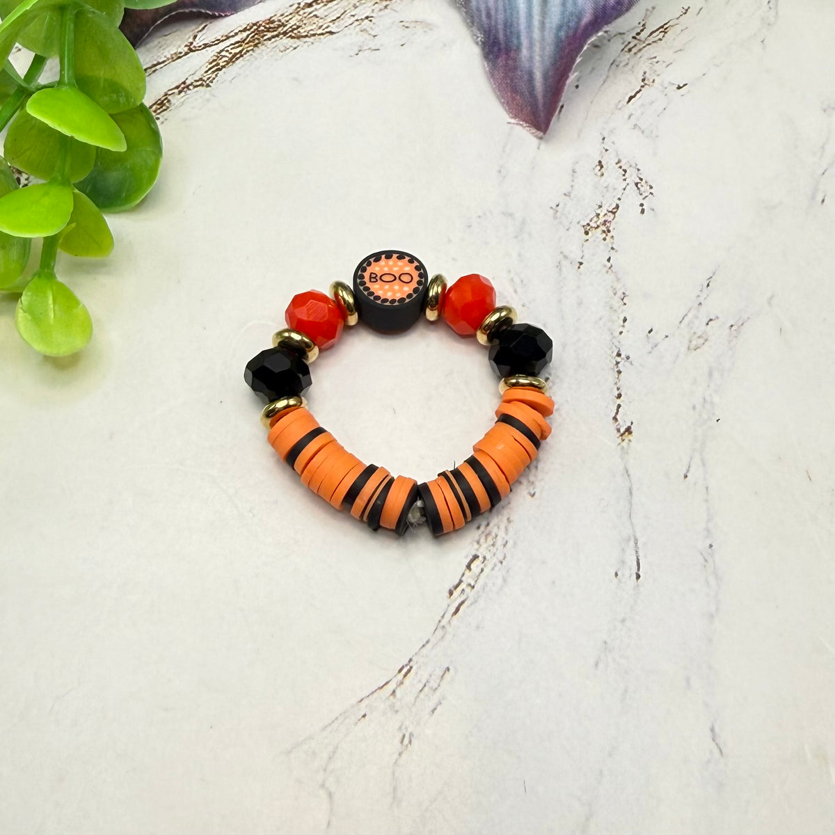 Orange Black Red Beaded Boo Halloween Stretch Bracelet | for 18 Inch Fashion Doll