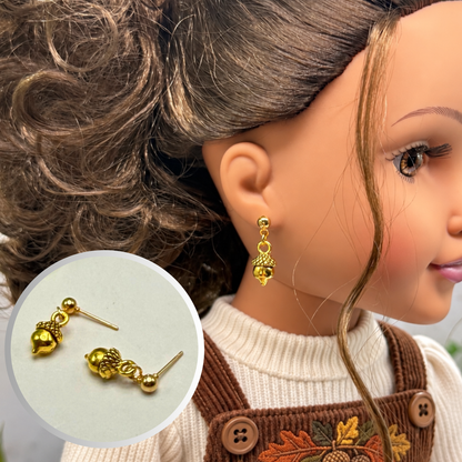 Acorn Autumn Gold Dangle Post Doll Earrings | for 18 Inch Fashion Doll