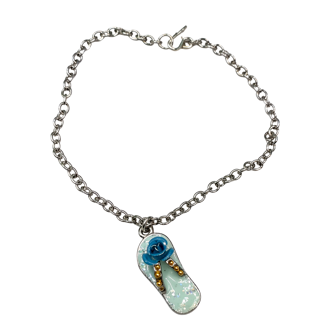 Blue Flip Flip Sandal Rose Accent Charm Silver Doll Necklace for 18 Inch Fashion Doll Jewelry