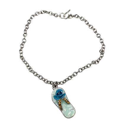 Blue Flip Flip Sandal Rose Accent Charm Silver Doll Necklace for 18 Inch Fashion Doll Jewelry