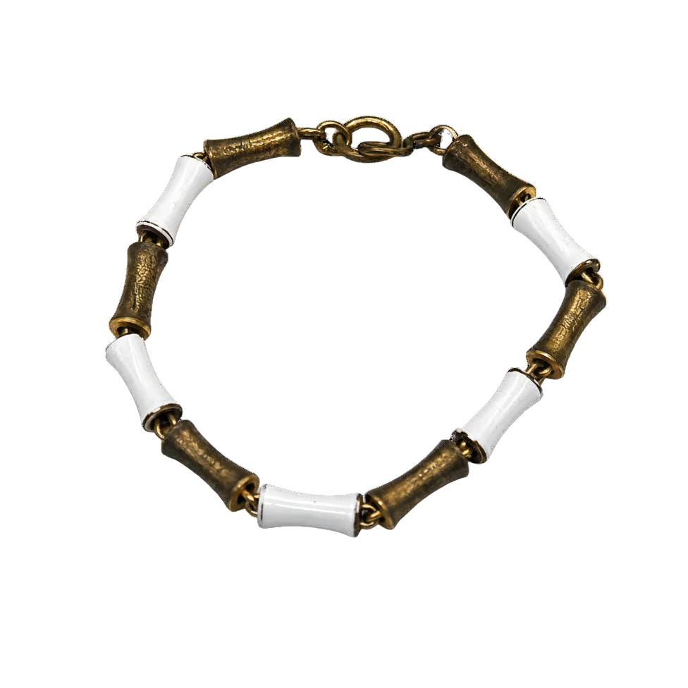 White & Brass Tone Metal Link Doll Necklace • 16 Inch Fashion Doll Jewelry