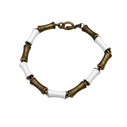 White & Brass Tone Metal Link Doll Necklace • 16 Inch Fashion Doll Jewelry