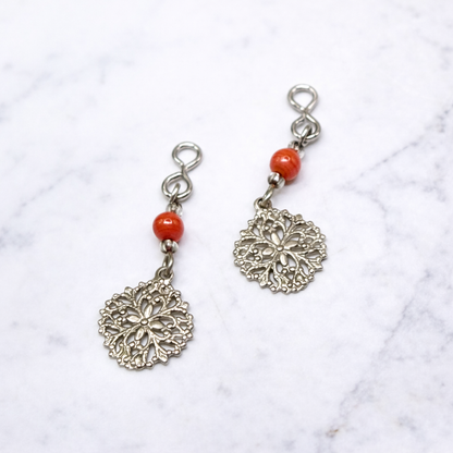 Dark Orange Bead with Silver Filigree Dangle Doll Earring DANGLE ONLY fits 2mm post for 18 Inch Fashion Dolls