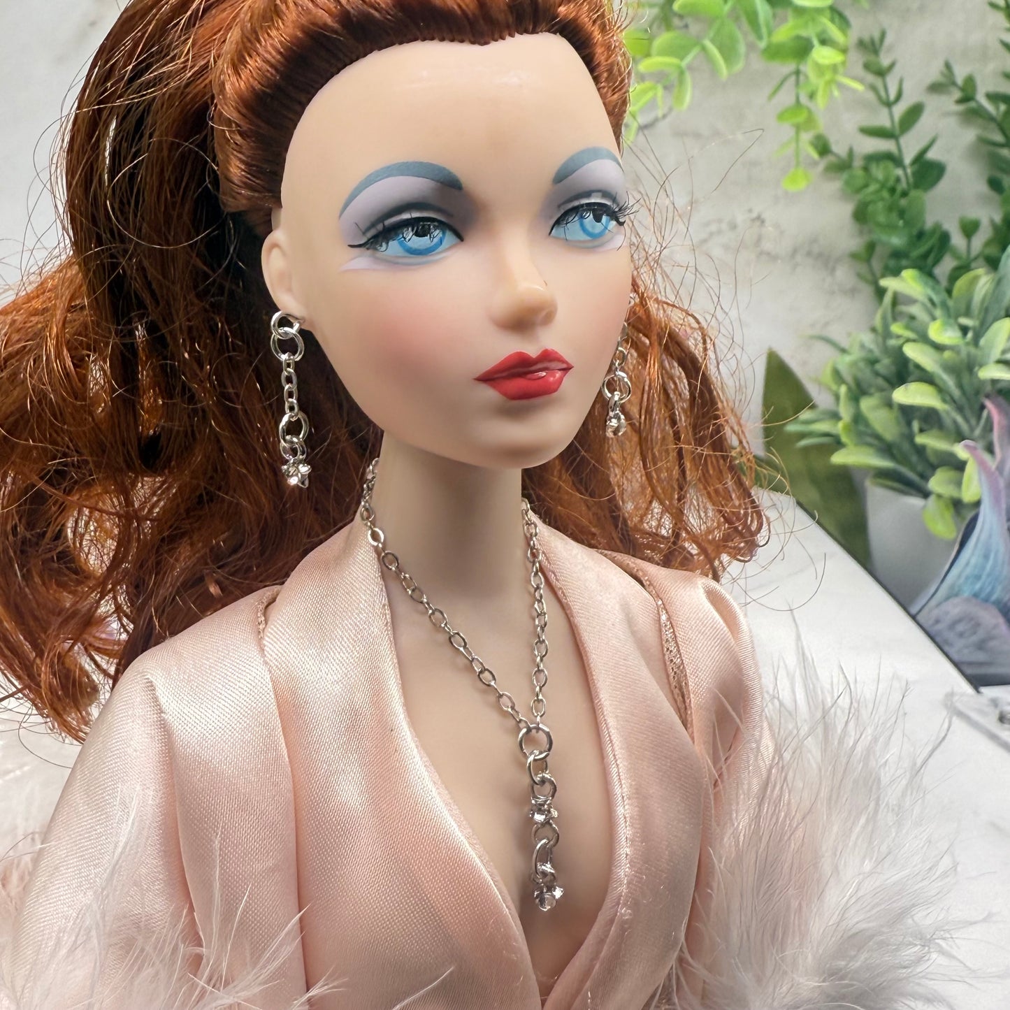 Clear Star Rhinestone Silver Dangle Doll Necklace & Earrings • 16 Inch Fashion Doll Jewelry