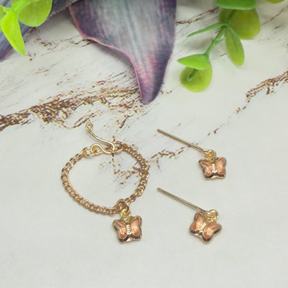 Peach Pink Crystal Butterfly Gold Chain Doll Necklace & Earrings • 10-12 Inch Fashion Doll Jewelry 1:6