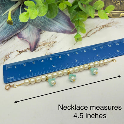 Turquoise Blue Bell Flower Dangle Pearl Beaded Doll Necklace & Earrings • 14 Inch Fashion Doll Jewelry